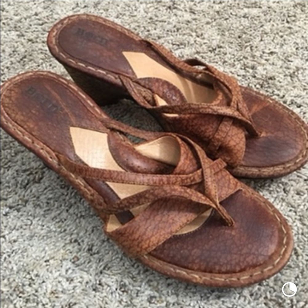 Born Brown Leather Wedge Sandals Size 9